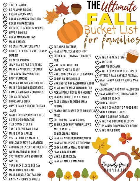 Fall Bucket List For Families Printable – Cenzerely Yours