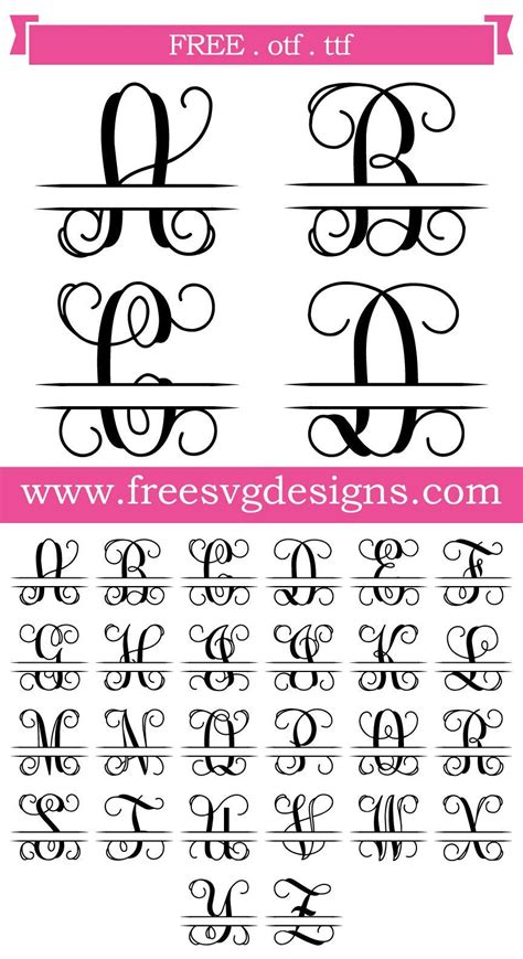 Free SVG Files | SVG, PNG, DXF, EPS | Script Vine Split Monogram Font | Cricut monogram, Free ...