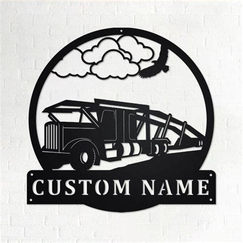 Custom Car Hauler Truck Metal Wall Art, Personalized Truck Driver Name Sign Decoration For Room ...