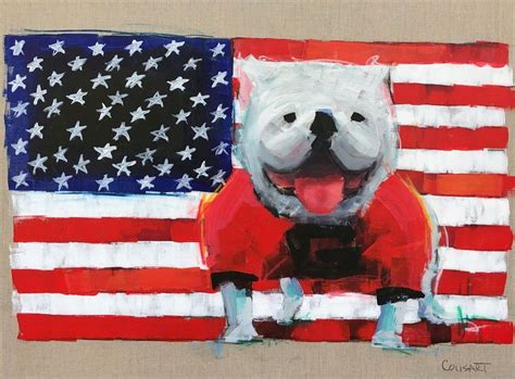 UGA Bulldog On American Flag on Linen, 30x40 | American flag, Georgia bulldog mascot, Small ...