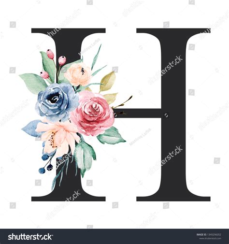 Floral Alphabet Letter H Watercolor Flowers: ilustración de stock 1349296052 | Shutterstock