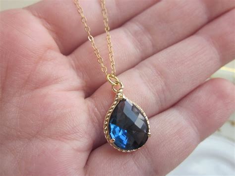 Sapphire Necklace Navy Blue Gold Teardrop Jewelry 14k Gold - Etsy