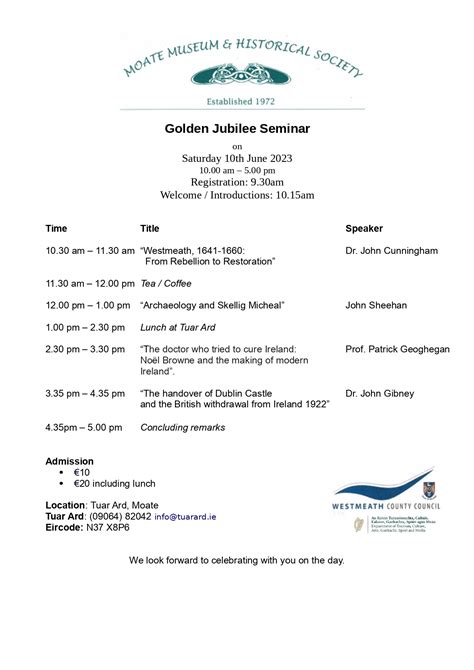 Moate Museum & Historical Society - Golden Jubilee Seminar - Tuar Ard ...