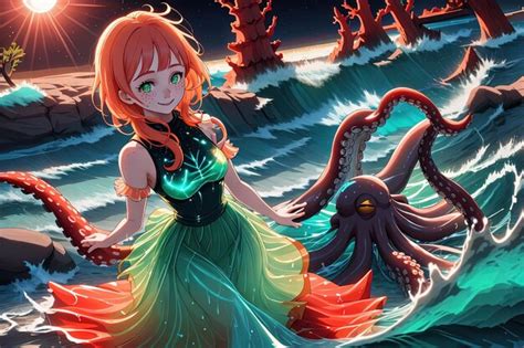 Premium AI Image | Cute Octopus anime manga girl illustration