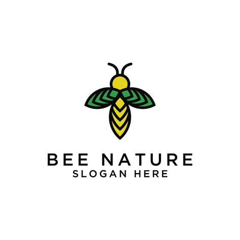 Natural bee design logo template. Bees with wings are made of leaves. - Vector 9097448 Vector ...