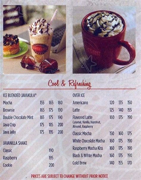 Menu at Seattle's Best Coffee cafe, Quezon City, Matalino St