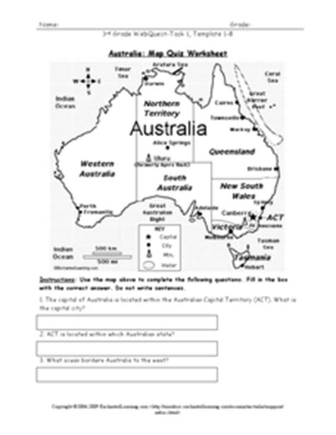 Australia: Map Quiz Worksheet Worksheet for 3rd - 8th Grade | Lesson Planet