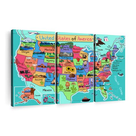 US State Icons Map Wall Art | Digital Art
