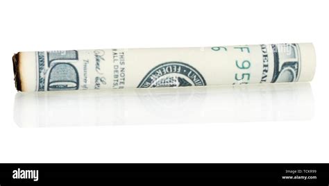 Cigarette of the 100 dollar bill isolated on white Stock Photo - Alamy