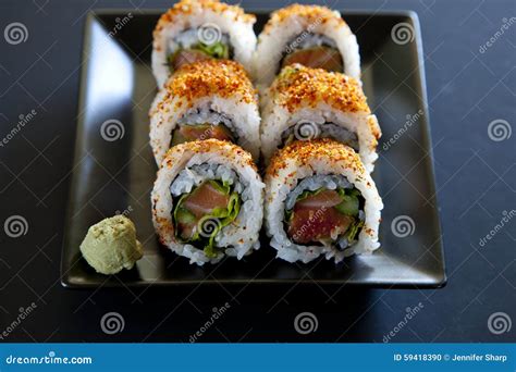 Spicy tuna roll sushi stock photo. Image of tuna, delicacy - 59418390