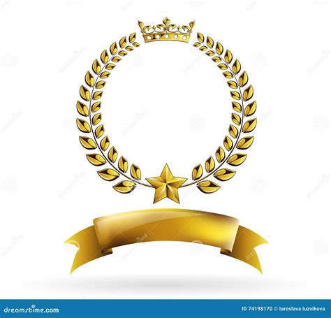 Vector Round Golden Laurel Wreath Award Frame on White Background Stock ...