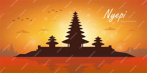 Premium Vector | Greetings for nyepi day of silence elegant with 1 temple in the middle