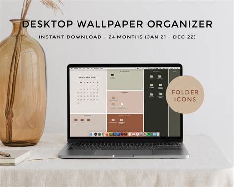 Desktop wallpaper organizer calendar 2021 2022 Minimalist | Etsy