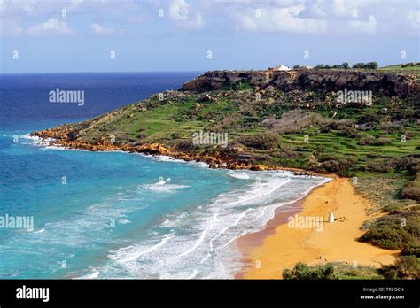 vista from Calypso Cave onto Ramla Bay Beach, Malta, Xaghra Stock Photo - Alamy