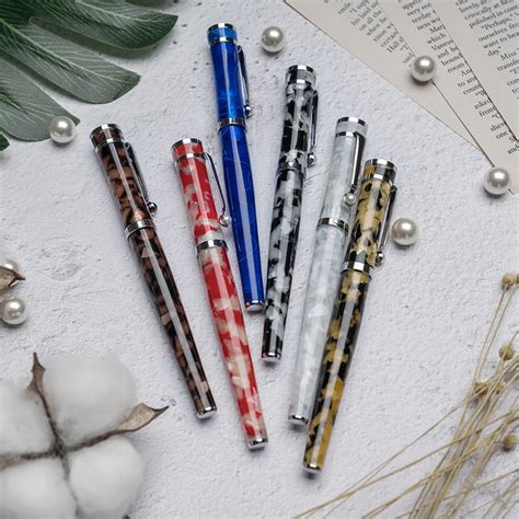 Acrylic Fountain Pen 1pcs EF F M Nib Pretty Marble Ink Pens with Pearl ...