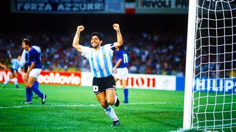 1990 World Cup Semi Final, Naples, Italy, 3rd July, 1990, Argentina’s Diego Maradona celebrates ...