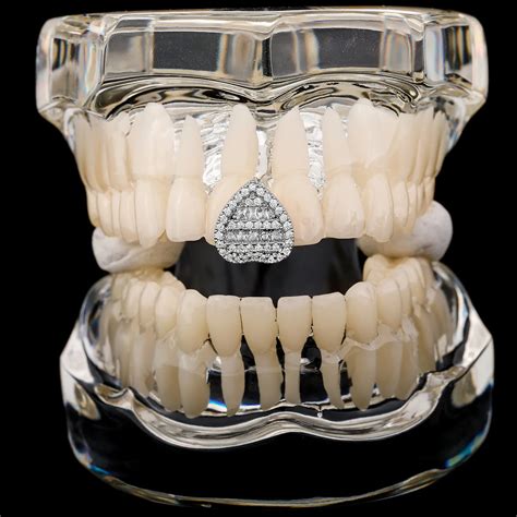 18K Gold Single Fake Gold Teeth Grillz Braces With Iced Cubic Zirconia Pentagrams Perfect For ...