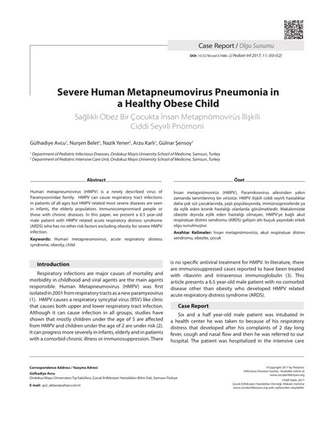 (PDF) Severe Human Metapneumovirus Pneumonia in a Healthy Obese Child