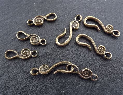 Hook and Eye Clasp, Bronze Hook Clasp Set, Shepherds Hook Clasp, Necklace Clasps, Bracelet Clasp ...