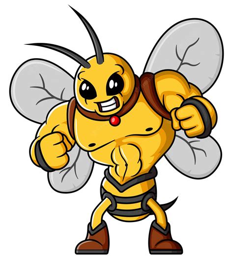 Premium Vector | Strong bee fighter cartoon character