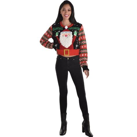 Adult Santa's Favorite Cropped Ugly Christmas Sweater | Party City