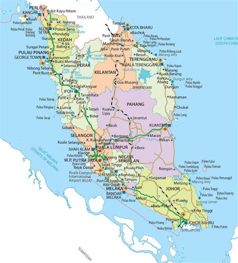 Semenanjung malaysia map - Penisular malaysia map (Selatan-Timur Asia ...