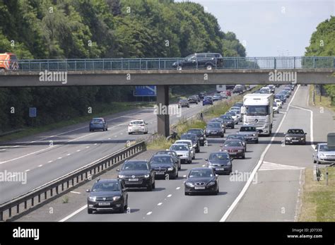 M2 Motorway, Kent. 18 June 2017. Queues of traffic build up on the M2 motorway as people head ...