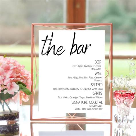 Wedding Bar Menu Modern Drink Menu Printable Bar Menu - Etsy