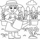 Spring Girl Watering The Flowers Coloring Page 19979681 Vector Art At  sketch template