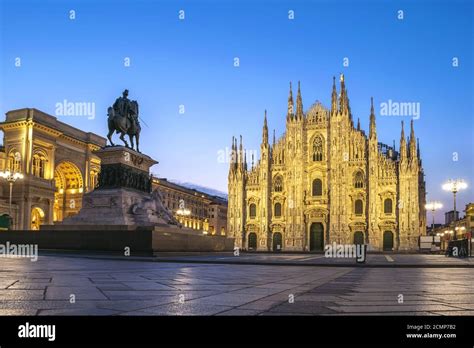 Milan Italy, night city skyline at Milano Duomo Cathedral Stock Photo ...