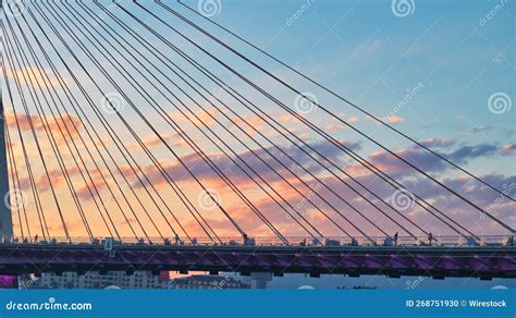 View of Jembatan 5 Barelang Cables before the Sunset Sky Stock Photo ...