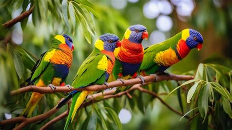 Premium AI Image | australian rainbow lorikeets gathered on tree byron bay australia