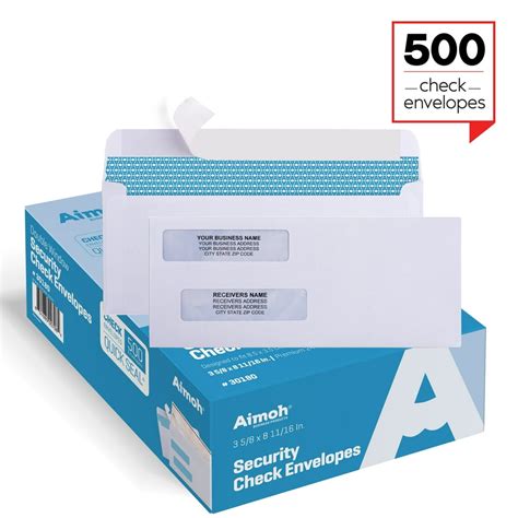 500 Check Envelopes - Self-Seal Double Window Security Tinted - for ...