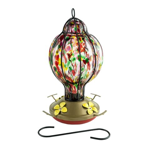 Blown Glass Hummingbird Feeder with Perch - Rainbow Treat - Best Home Products