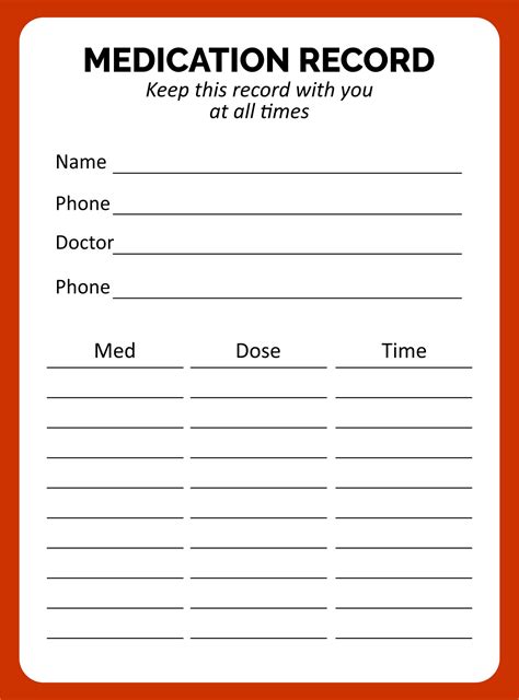 Printable Medication List Card - Printable JD