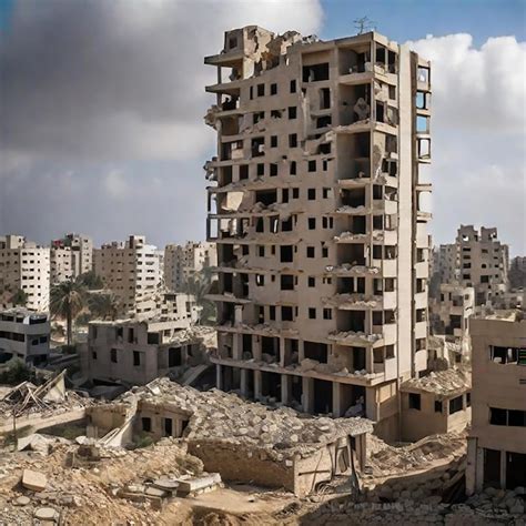 Premium Photo | A view of the ruins of residential buildings in the ...