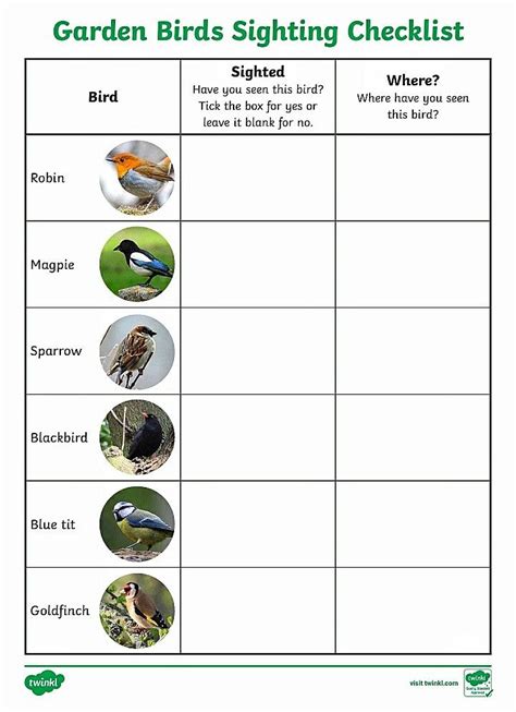 KS2 Bird Spotting Sheet | Kids Learning Printables, Worksheets, Science, Nature, Bird Watching ...