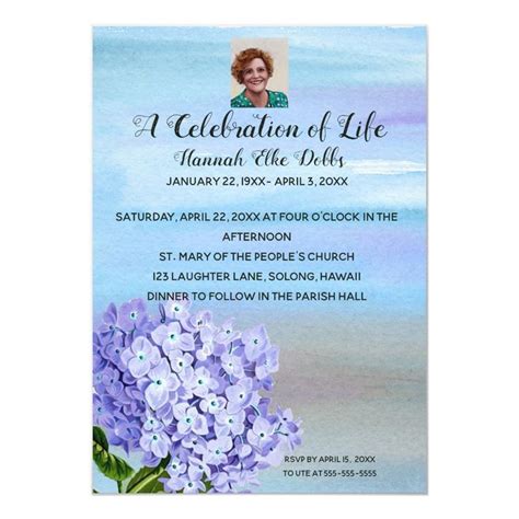 Editable Photo Hydrangea Celebration of Life Invitation in 2020 | Invitations, Life, Photo cards