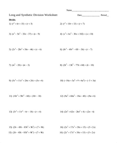 10++ Synthetic Division Worksheet – Worksheets Decoomo