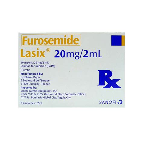 LASIX Furosemide 10mg / mL (20mg / 2mL) Solution for IM/IV Injection ...