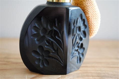 Vintage Perfume Atomizer with Black Floral Design Glass Retro