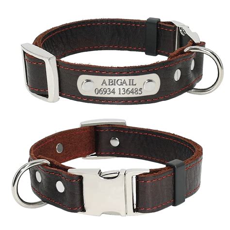 Customized Dog Collars Genuine Leather Dog Puppy Nameplate Collar ...