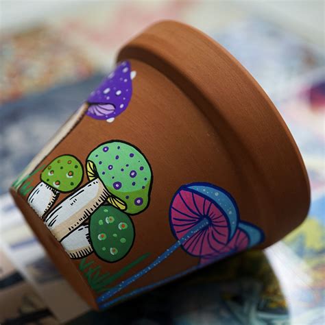 Mushrooms Hand Painted Clay Pot in 2021 | Painted pots diy, Decorated flower pots, Painted clay pots