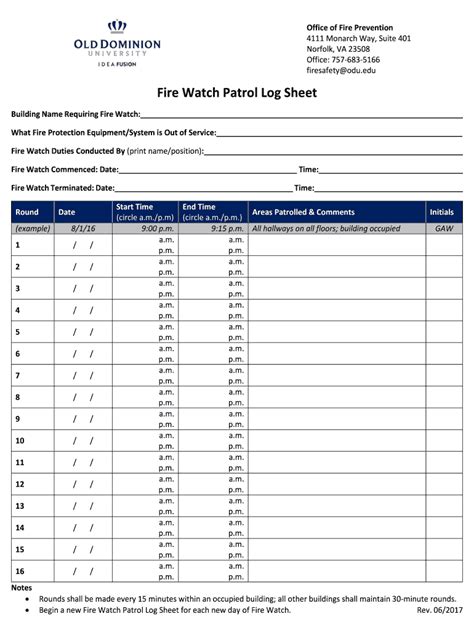 Fire watch log printable: Fill out & sign online | DocHub