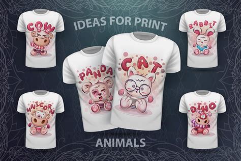 Set cute animals - for print t-shirt (345930) | Illustrations | Design Bundles