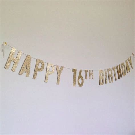 Gold Glitter Happy 16th Birthday Banner Birthday Banner