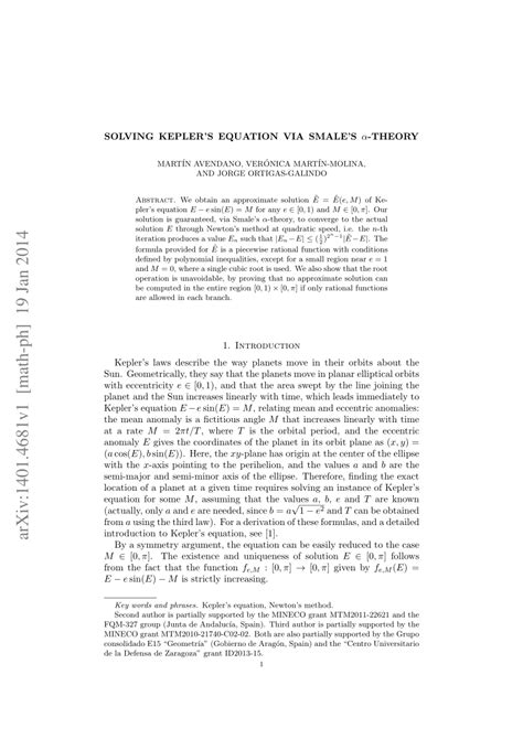 (PDF) Solving Kepler’s equation via Smale’s α-theory