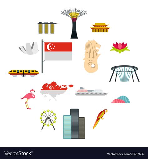 Singapore icons set flat style Royalty Free Vector Image