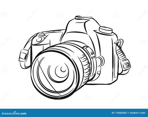 Modern Camera in Outline Style. Stock Vector - Illustration of drawn ...