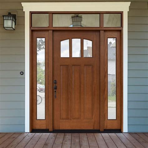 Steves & Sons 64 in. x 80 in. Craftsman 3 Lite Arch Stained Mahogany Wood Prehung Front Door ...